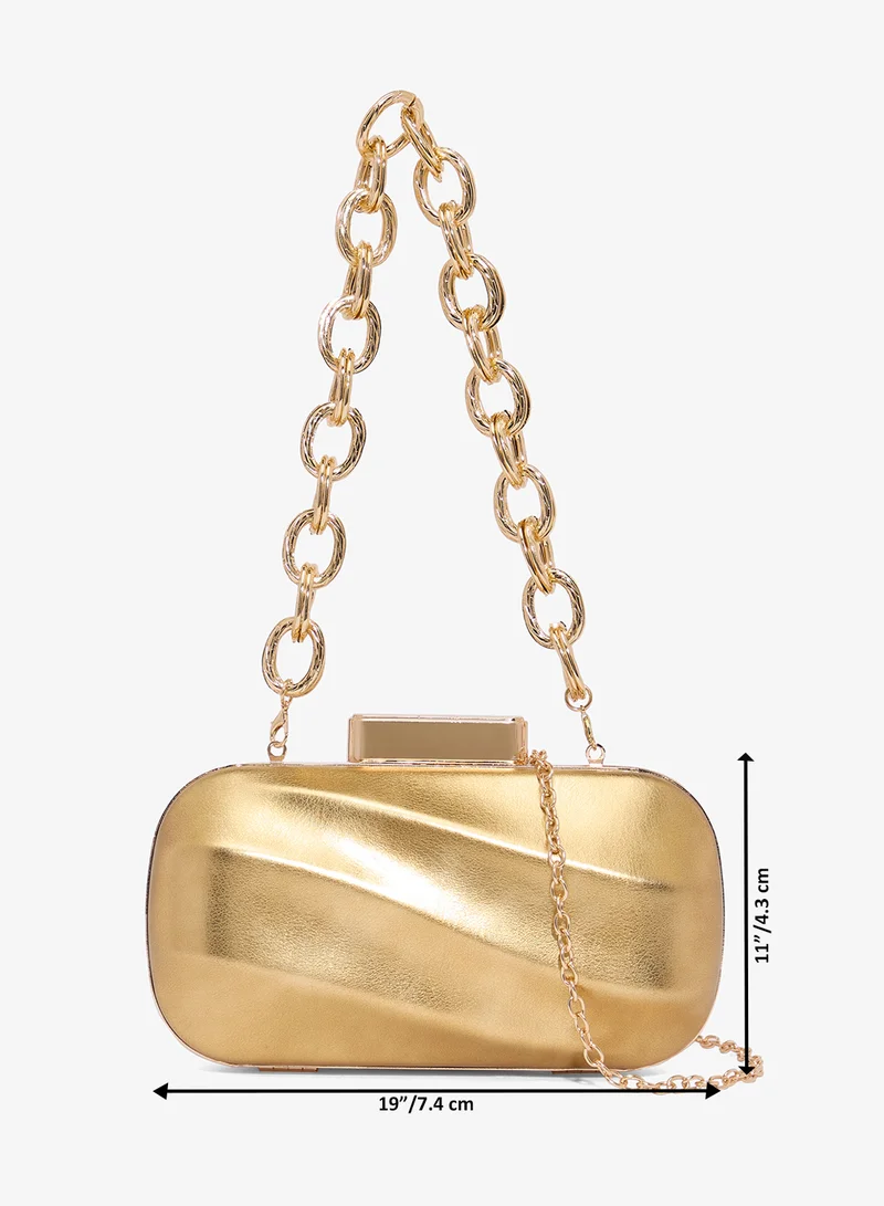 Khizana Gold Metallic Gold Statement Bag With Thick Chain for Women | Best Price UAE